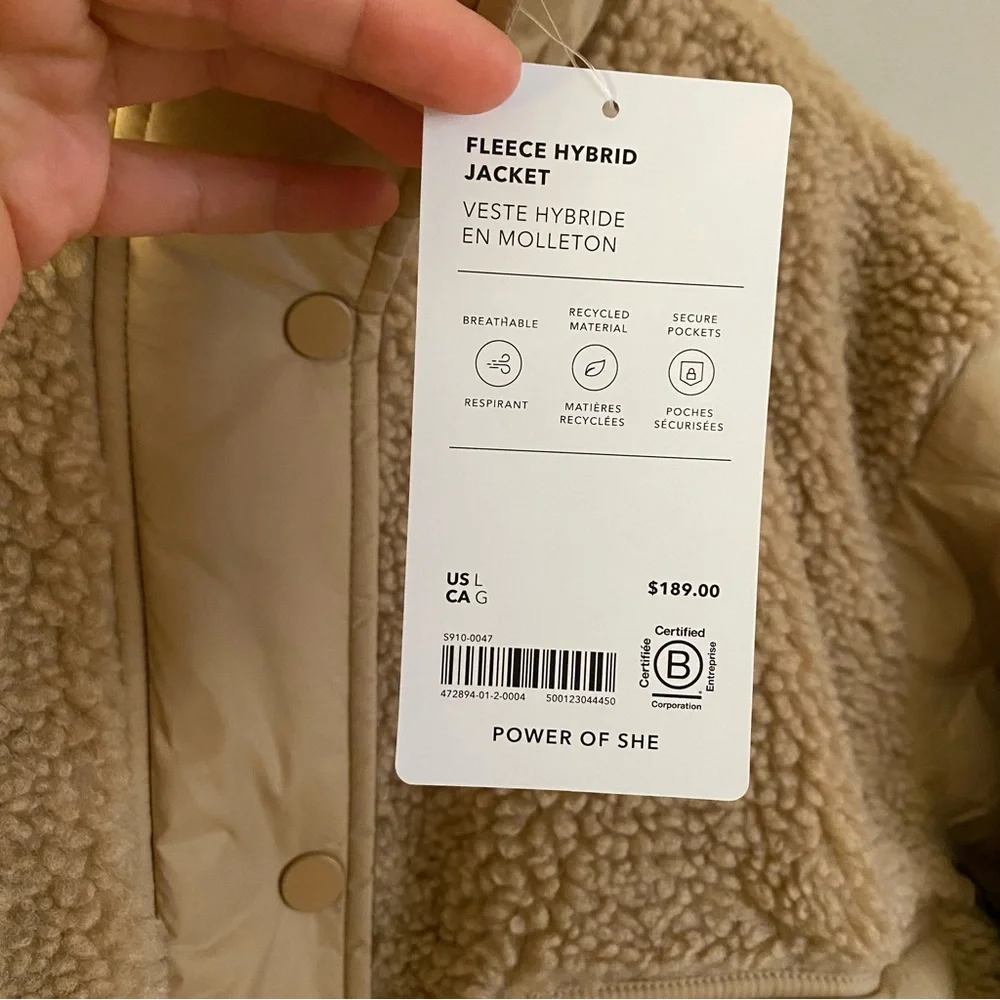 ATHLETA Tan Quilted Fleece Hybrid Sherpa Jacket - NEW - LARGE - Picture 6 of 13
